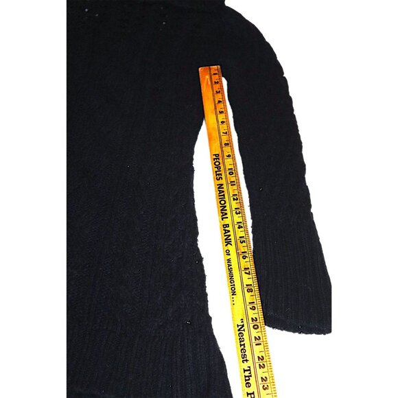 Free People Black Cable Knit Turtleneck L Sweater Dress Boho Cozy - Picture 9 of 9